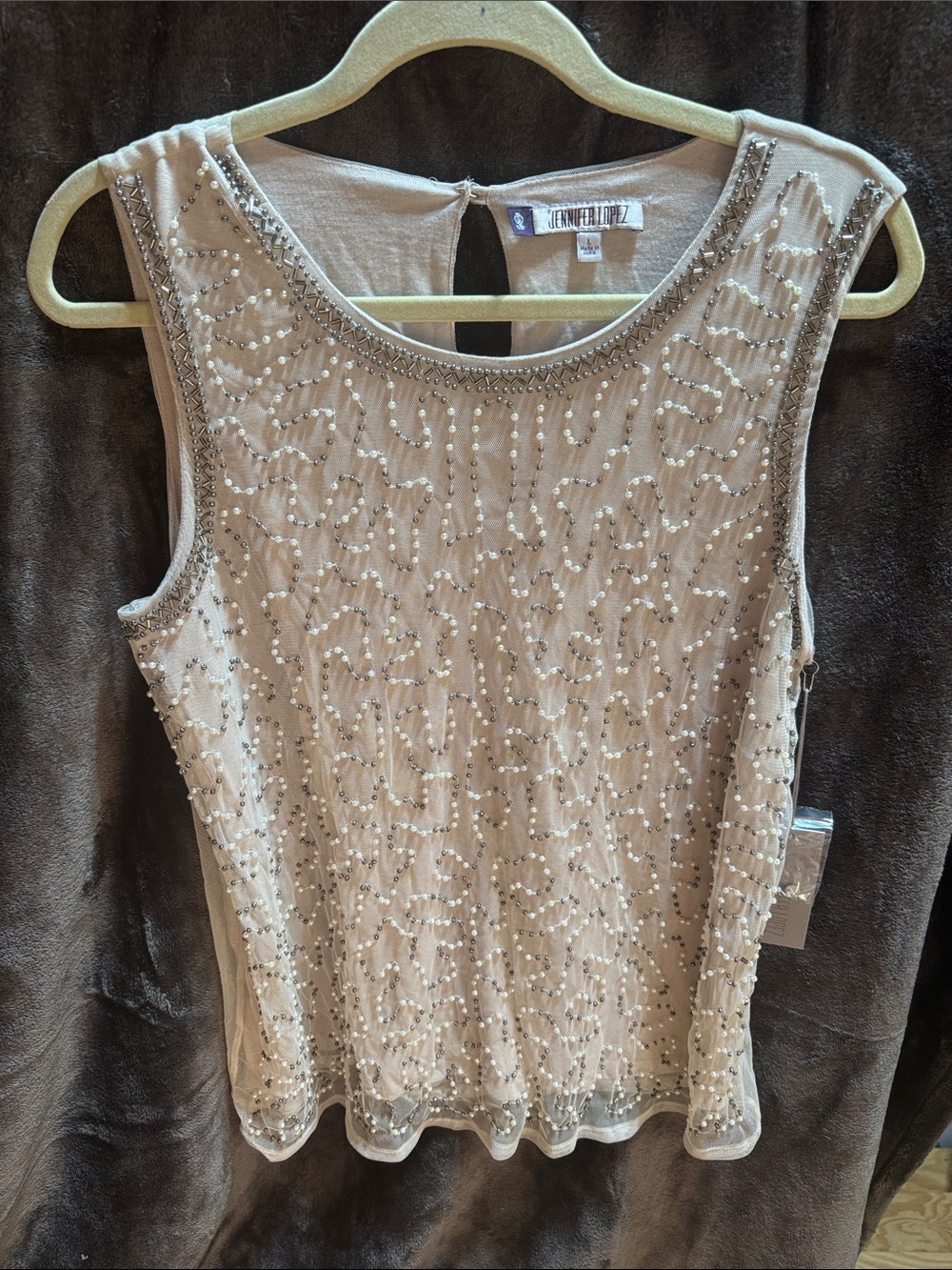 Jennifer Lopez Beaded Embellished Tank Top - Beige